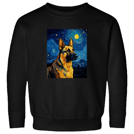 German Shepherd Pet Dog Starry Night Van Gogh Art Lover Sweatshirts