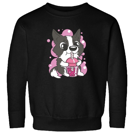 Border Collie Pet Kawaii Border Collie Dog Lover Boba Tea Sweatshirts