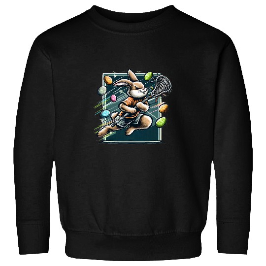 Sport Lacrosse Running Rabbit Bunny Lacrosse Player Easter Sweatshirts
