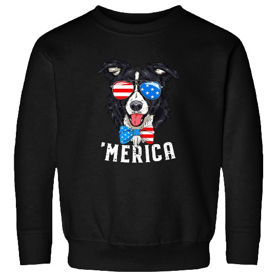Border Collie Pet Lover Patriotic Merica 4th July American Sweatshirts