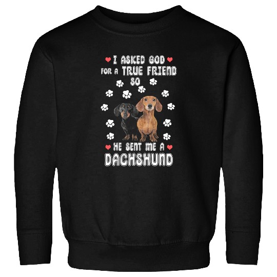 Dachshund Pet Weenie I Ask God A True Friend He Sent Me A Dachshund 159 Sweatshirts