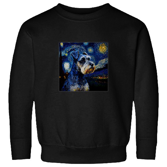 Schnauzer Pet Surrealism Starry Night Miniature Sweatshirts