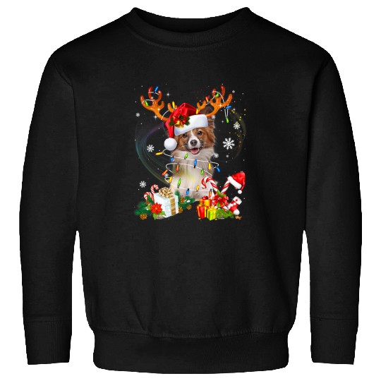 Papillon Pet Reindeer Christmas Light Sweater xmass Dog Christmas Sweatshirts