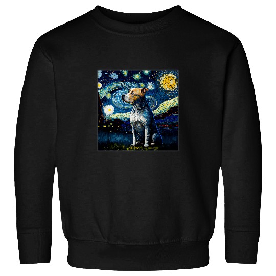 Pitbull Pet Surrealism Starry Night Pit Bull dog 3 Sweatshirts
