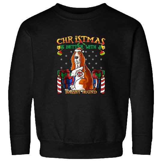 Basset Hound Pet Christmas Is Better With A Basset Hound Santa Claus Sweatshirts