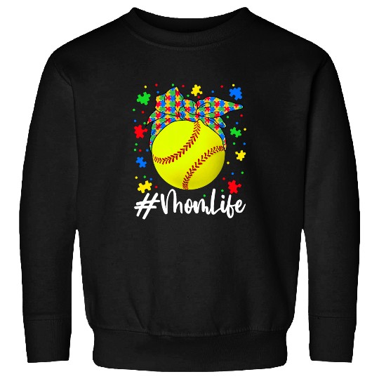 Sport Baseball Messy Bun Baseball Puzzle Bandana Mom Life Autism Awareness Sweatshirts