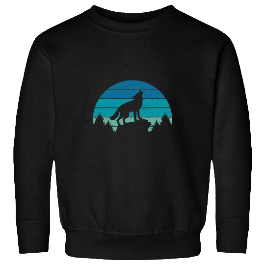 Coyote Mammal Blue Retro wolfs Forest Print Wild Animal Wilderness Wolves Sweatshirts