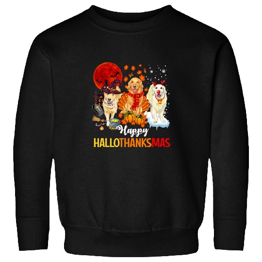 Golden Retriever Pet Happy Hallothanksmas Halloween Xmas Sweatshirts