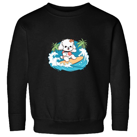 Maltese Pet Dog Surfing the Waves in Paradise Sweatshirts