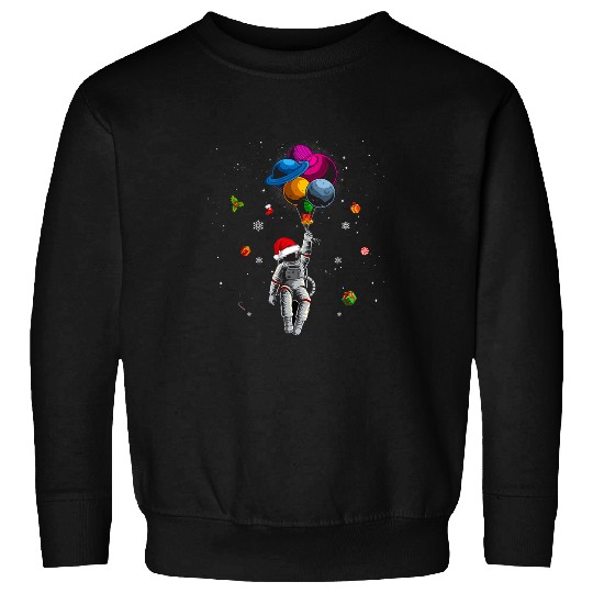 Funny Astronaut Sant Hat Holding Planet Balloons Christmas Sweatshirts