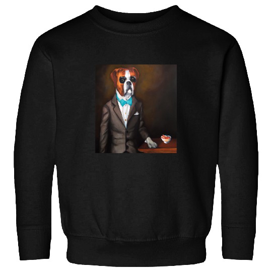 Boxer Pet Oil Painting of Boxer with Bowl of Bacon Sweatshirts