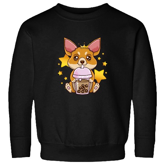 Chihuahua Pet Kawaii Chihuahua Drinking Bubble Tea Print Sweatshirts