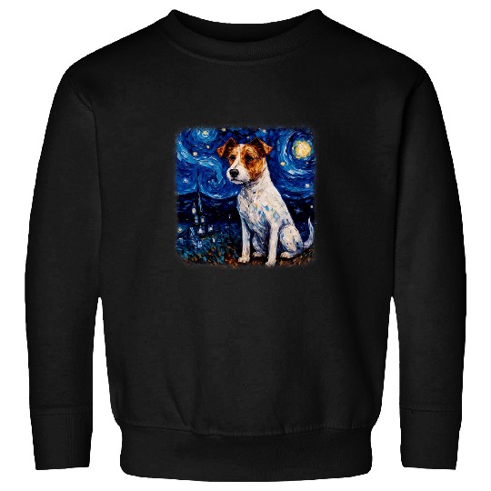 Jack Russell Pet Van gogh Jack Russell Terrier in starry night 1 Sweatshirts