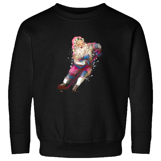 Sport Hockey Funny Vintage Pink Santa Claus Ice Hockey Player Xmas Sweatshirts