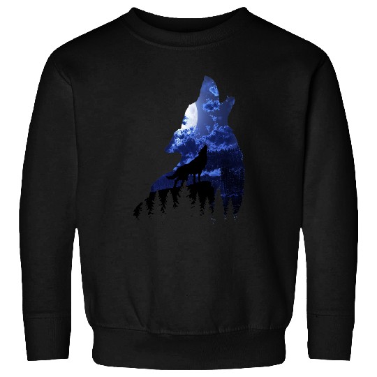 Coyote Mammal Cool Howling wolfs on cliff moon light blue night sky nature Sweatshirts