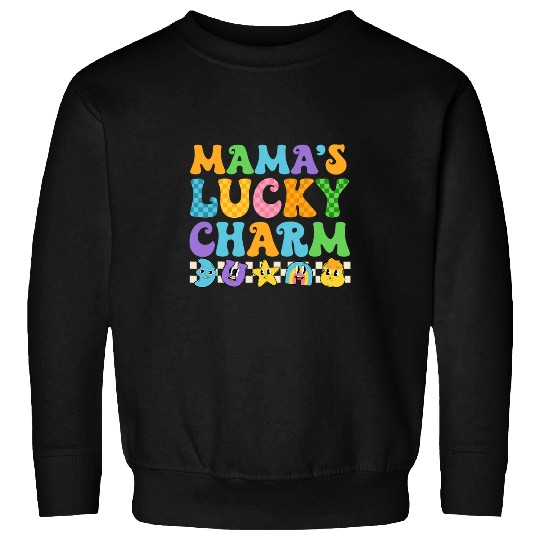 Mamas Lucky Charm Saint Patricks Day Groovy Boy Girl Sweatshirts