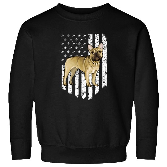 French Bulldog Pet Black White American Flag French Bulldog 4th Of July USA Sweatshirts