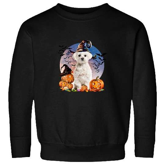 Maltese Pet Halloween Maltese Jack O Lantern Pumpkin Moon 71 Sweatshirts