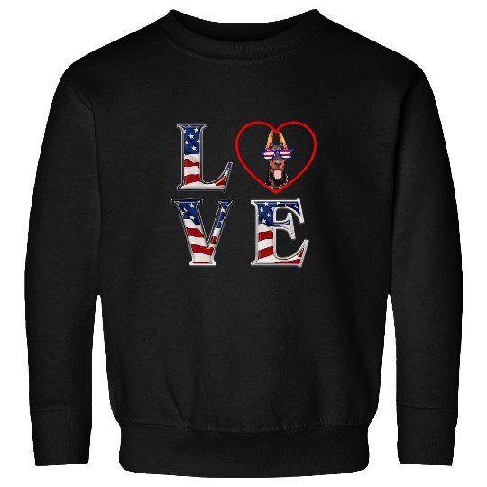Doberman Pet Pinscher Love American Flag 4th July Memorial Day Sweatshirts
