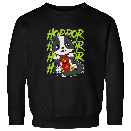 Border Collie Pet With Teddy Bear For Horror Fans Sweatshirts