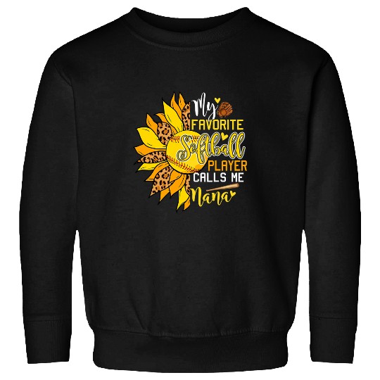 Softball Gift My Favorite Softball Player Calls Me Nana Leopard Sunflower Sweatshirts