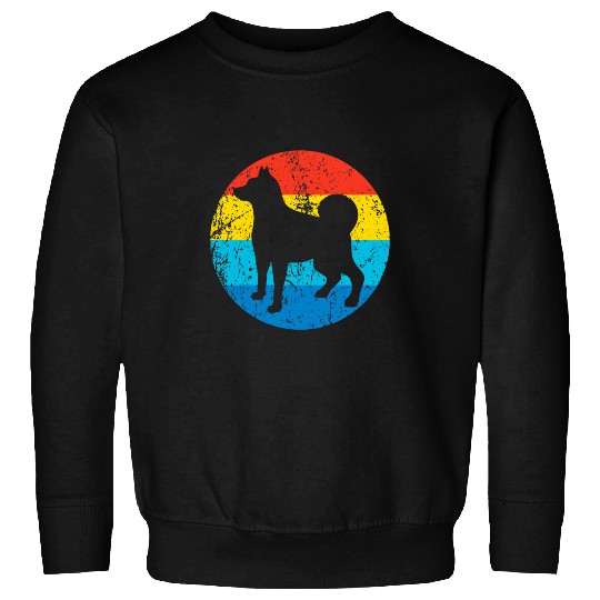 Elkhound Pet Dog Breed Silhouette Retro 1970s Circle Sweatshirts