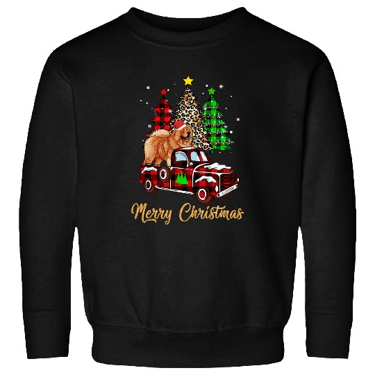 Chow Chow Pet Riding Red Truck xmass Merry Christmas Sweatshirts