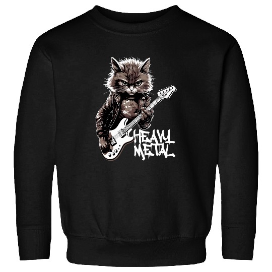 Funny Guitar Cat Playing Guitar Heavy Metal Rock Cat Funny Guitarist Sweatshirts