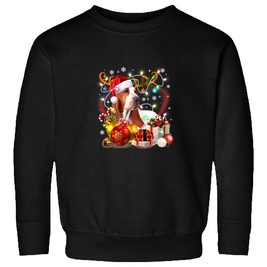 Basset Hound Pet Christmas Reindeer Santa Lights Dog Xmas Sweatshirts