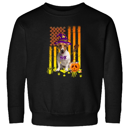 Jack Russell Pet Pumpkin American Flag Halloween Dog 388 Sweatshirts