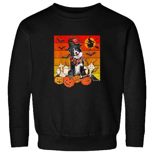 Border Collie Pet Vintage Retro Border Collie Dog Witch Scary Pumpkins Lover 87 Sweatshirts
