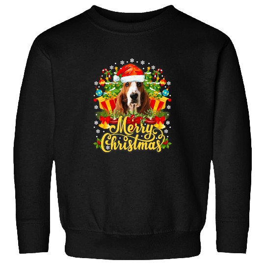 Basset Hound Pet Christmas Lights With Santa Hat Dog Dad Mom 3 Sweatshirts