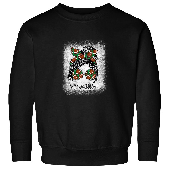 Sport American Football Mom Life Bleached With Leopard and Messy Bun Player Sweatshirts