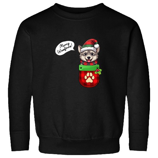 Elkhound Pet Christmas Merry Woofmas In Pocket Sweatshirts