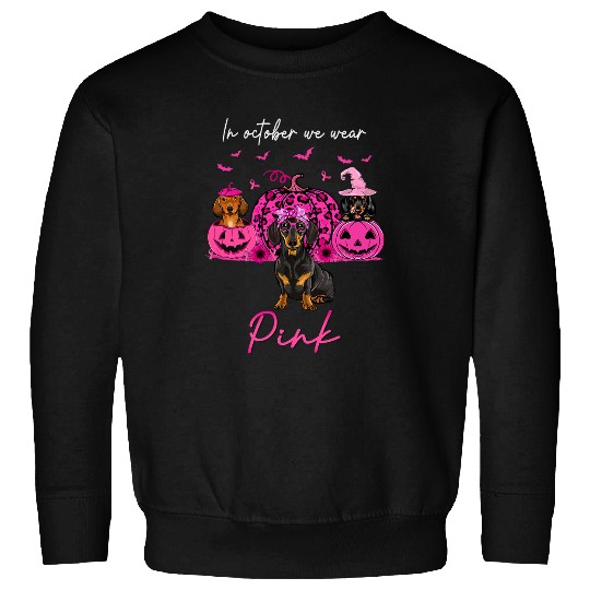 Dachshund Pet In October We Wear Pink Halloween Dog Pumpkin Sweatshirts