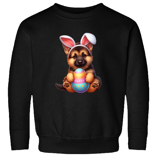 German Shepherd Pet Puppy Easter Bunny Colorful Easter Egg Sweatshirts