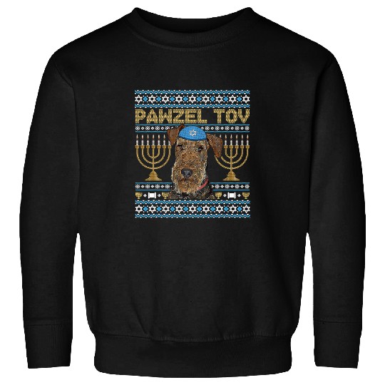 Airedale Terrier Pet Pawzel Tov Jewish Dog Funny Hanukkah Dog Sweatshirts
