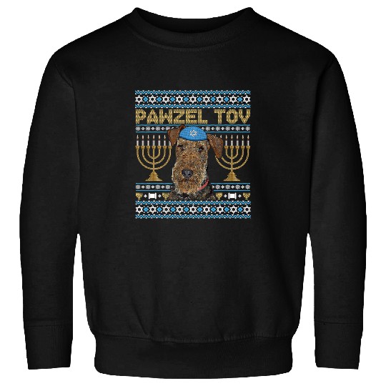 Airedale Terrier Pet Pawzel Tov Jewish Dog Funny Hanukkah Dog Sweatshirts