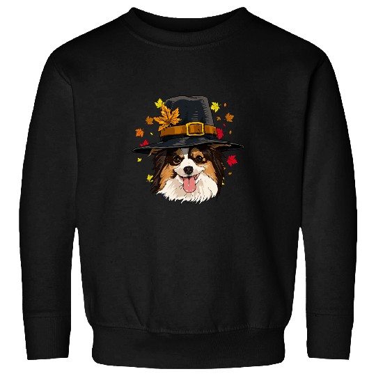 Papillon Pet Thanksgiving Papillon Pilgrim Turkey Day Autumn Fall Pet Sweatshirts