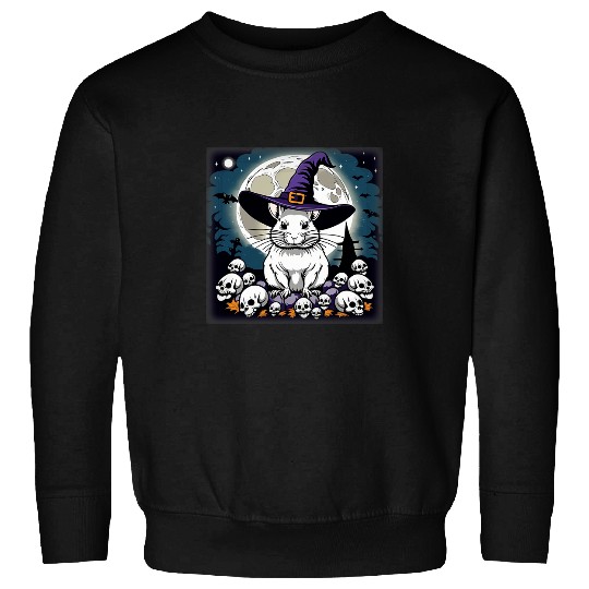 Chinchilla Mammal Cute Chinchilla Witch Hat Skulls Halloween Full Moon Bats Sweatshirts