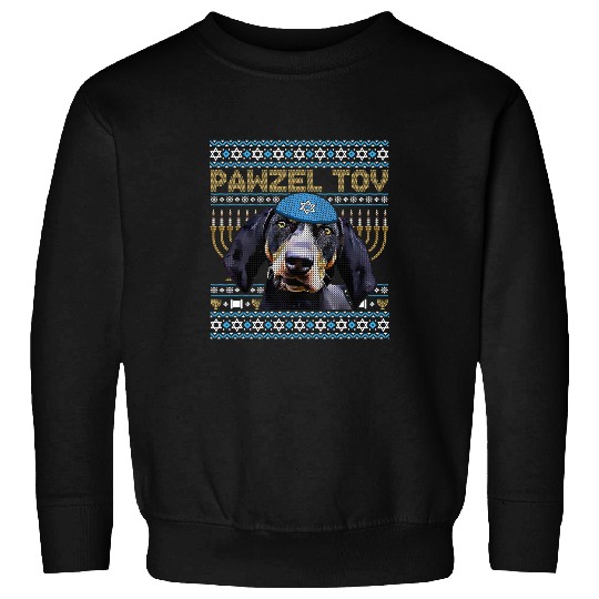 Coonhound Pet Pawzel Tov Jewish Bluetick Coonhound Dog Funny Hanukkah Sweatshirts