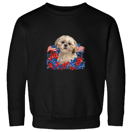 Shih Tzu Pet Independent Flowers Dog American Flag Sweatshirts