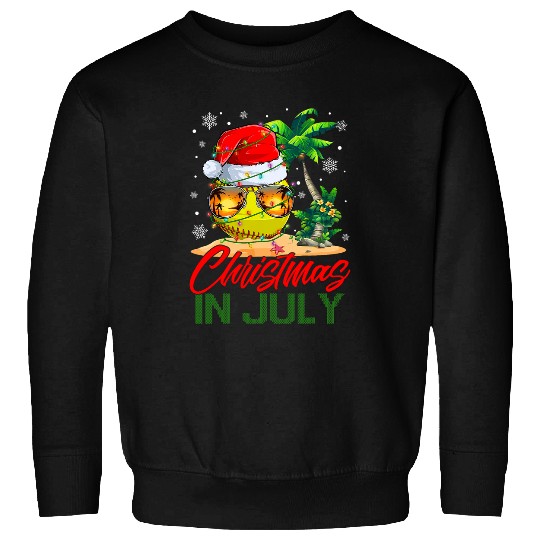 Sport Softball Santa Softball Ball Sunglasses xmass Lights Christmas In July 1 Sweatshirts