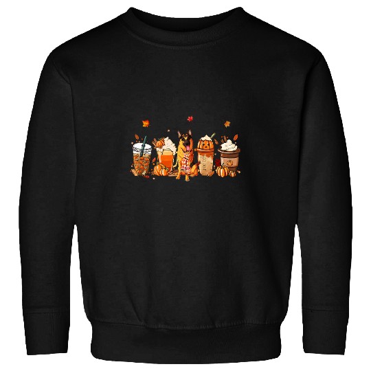 German Shepherd Pet Coffee Drink Pumpkin Spice Latte Autumn Fall Sweatshirts