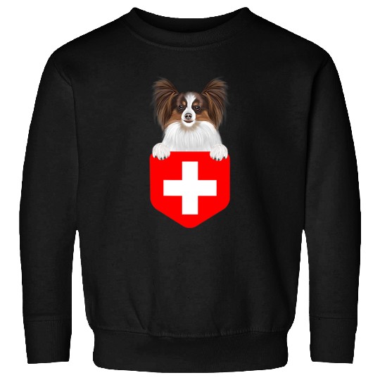 Papillon Pet Switzerland Flag Papillon Dog In Pocket 209 Sweatshirts