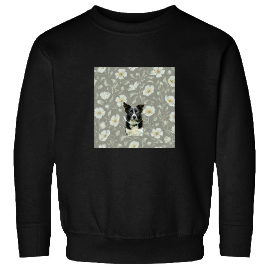 Border Collie Pet White Vintage Flower Cottagecore Watercolor Sweatshirts