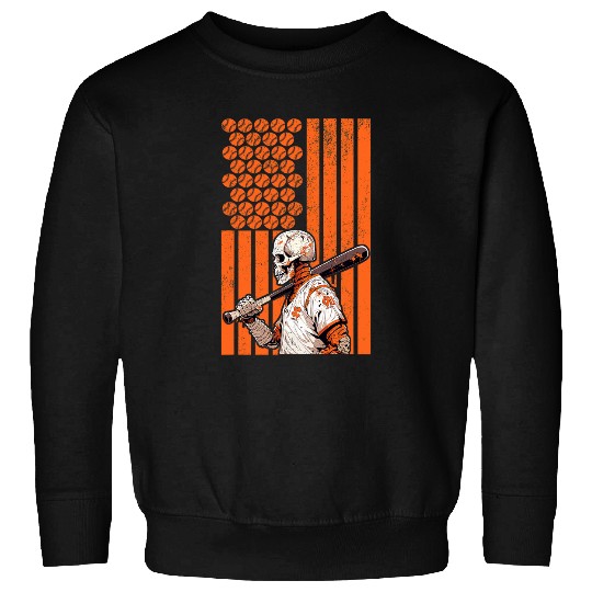 Sport Baseball Halloween Skeletons Baseball Player Flag Sweatshirts