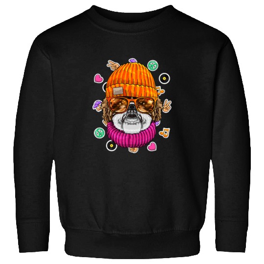 Shih Tzu Pet Hipster Shih Tzu Geek Nerd Glasses Dog Love Peace Sign Sweatshirts