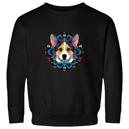 Corgi Pet Dog Face Colorful Mandala Rainbow Yoga Pattern 3 Sweatshirts
