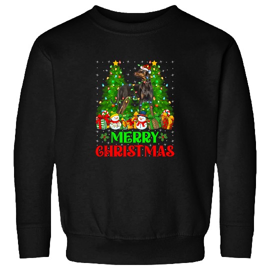 Doberman Pet Pinscher Dog Christmas Tree Lights Holiday Dog Xmas Sweatshirts